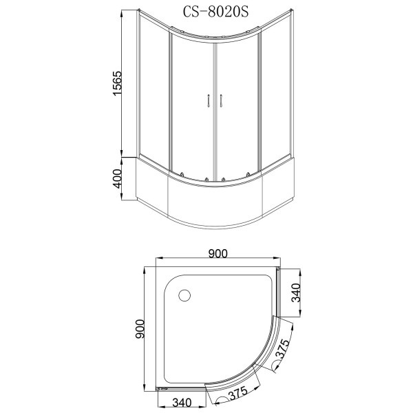 Душевой уголок Loranto 90x90x195 стекло матовое, профиль сатин (CS-8020S 90*90*195)