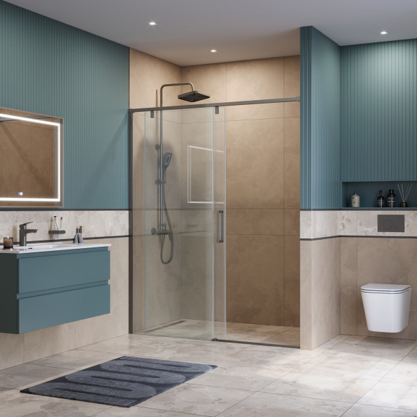 Душевая дверь BelBagno Soft Close-1 150x200 стекло прозрачное, профиль оружейная сталь матовая (SOFT_CLOSE-1-BF-1-150-C-GM)