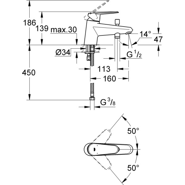 Смеситель для ванны и душа Grohe Eurodisc Cosmopolitan (33192002)