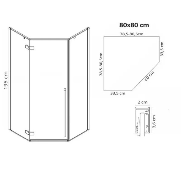 Душевое ограждение Rea Diamond 80x80x195 стекло прозрачное, профиль золото (REA-K6615)