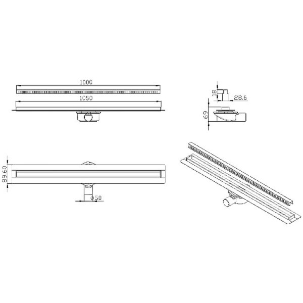 Душевой лоток ALMAes Bajo 100 с решеткой черный (BG100BL)