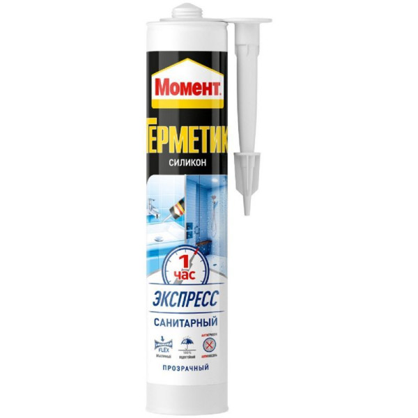 Герметик силиконовый санитарный экспресс Момент 280 мл. (прозрачный) (2256221) Герметик силиконовый санитарный экспресс Момент 280 мл. (прозрачный) (2256221)