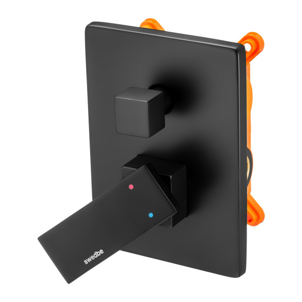 Смеситель для душа встраиваемый Swedbe Platta подключение на 2 выхода в монтажном боксе черный (5519B)