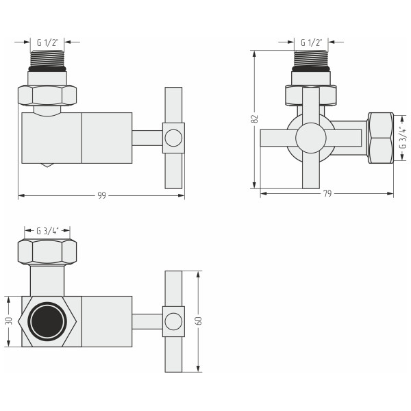 Вентиль Сунержа 1/2"x3/4" НР/НГ 3D левый крест матовый белый (30-1410-1234)