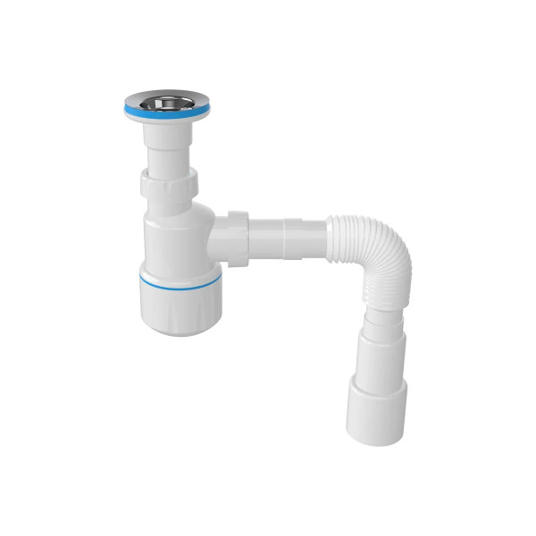 Сифон 32 мм бутылочный Nova с выпуском 1 1/4"х64 мм с гибкой трубой 1 1/4"х40/50 (1050)