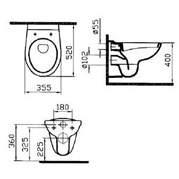 Комплект инсталляция с унитазом Vitra Normus 355х520х400 кнопка хром (9773B003-7200)