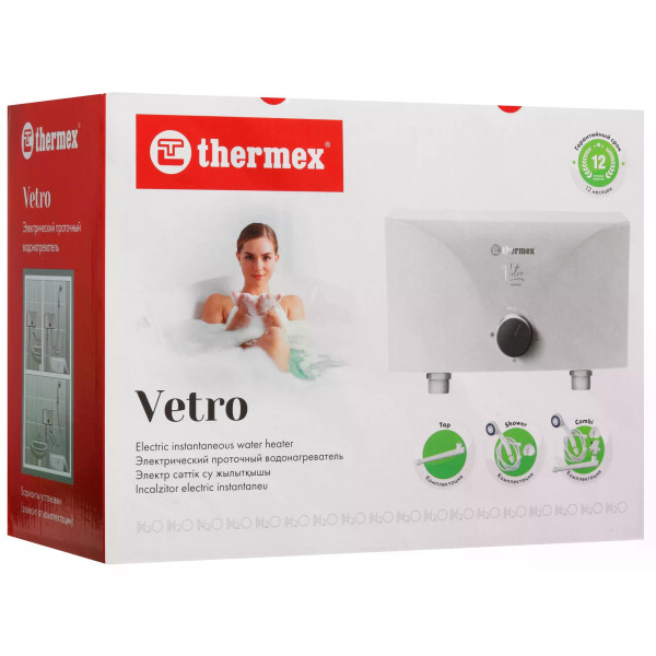 Водонагреватель проточный Thermex Vetro 3500 tap белый (211066)