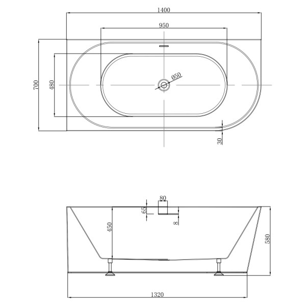 Ванна акриловая Abber 140x70x58 белая (AB9502-1.4 L)