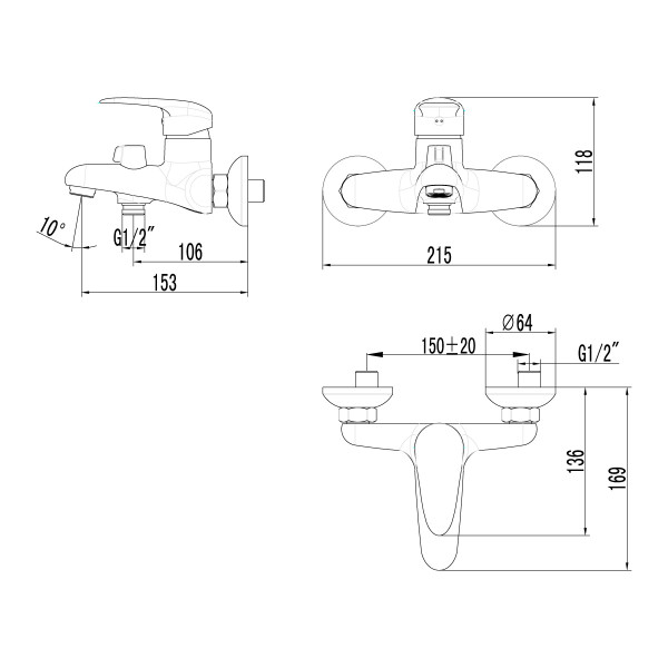 Смеситель для ванны и душа lemark Pramen хром (LM3314C)