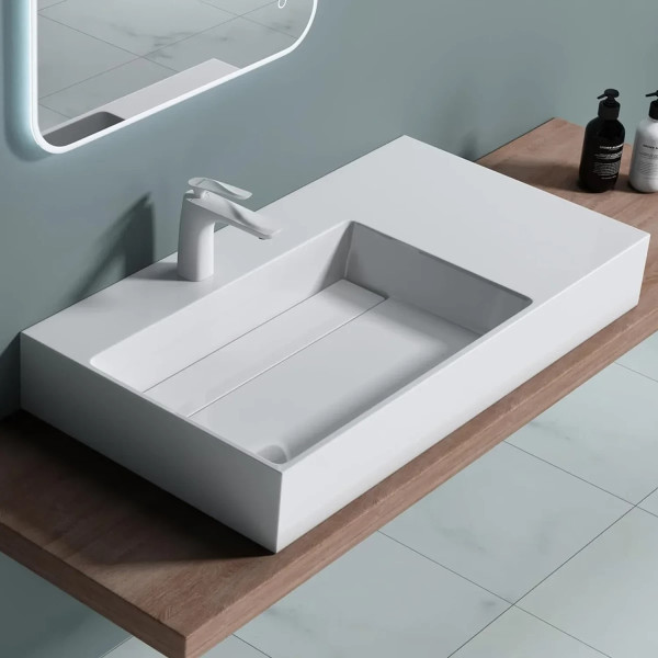 Раковина накладная конгломерат REA Archi white mat 75x43x14 белая матовая (REA-U4300) Раковина накладная конгломерат REA Archi white mat 75x43x14 белая матовая (REA-U4300)