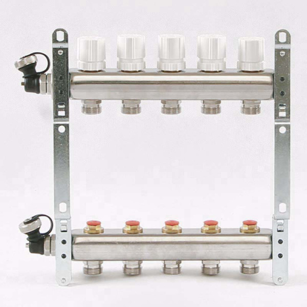Коллекторная группа Uni-Fitt 5 отводов 1"х3/4" с балансировочными и термостатическими вентилями нерж. сталь