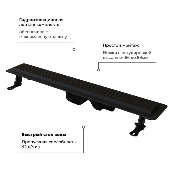Душевой лоток RGW Drain Leo 600 черный (60213060-04)