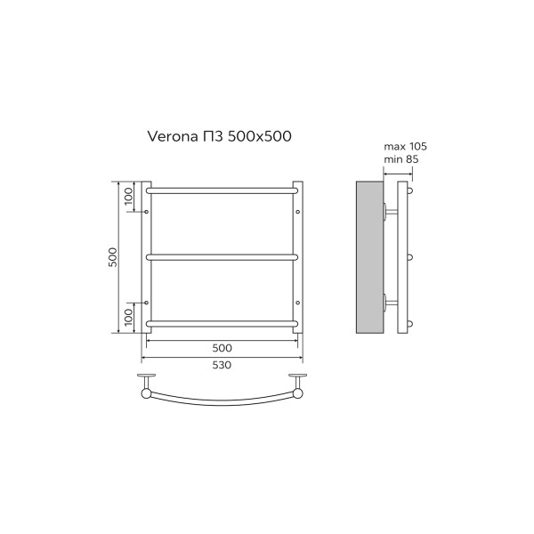 Полотенцесушитель водяной Azario Verona 500x500 хром