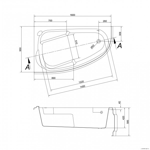 Ванна акриловая Cersanit Joanna 1600х950х420 L (WA-JOANNA*160-L)