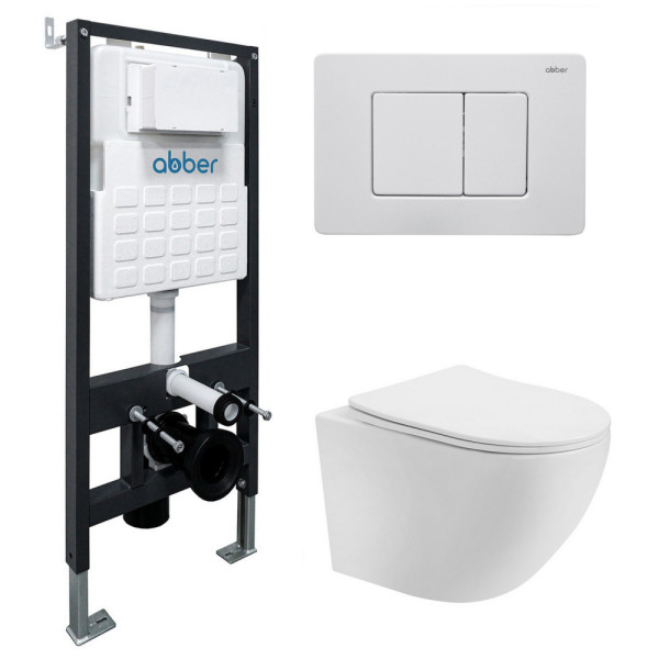 Комплект инсталляция с унитазом Abber Bequem с клавишей белый матовый (AC1100T-AC0105-AC0120MW)