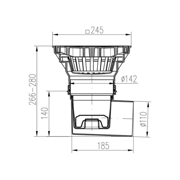 Трап канализационный MCH с боковым сливом и с воротником D110-250 гидрозатвор поплавок нептун чугун (замок)