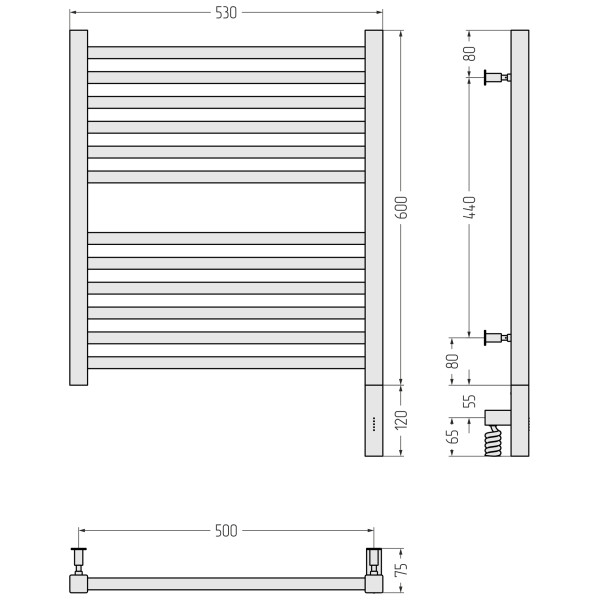 Полотенцесушитель электрический Сунержа Модус 3.0 600x500 провод справа матовый чёрный (31-5701-6050)