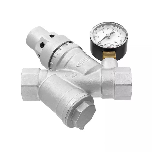 Редуктор давления 1/2" ВВ 2-5 бар PN 16 Vieir с фильтром и манометром (поршневой) (VR721)