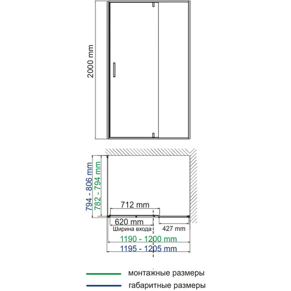 Душевая стенка WasserKRAFT Elbe 74P 80х200 стекло прозрачное, профиль черный (74P06-RP80 / Dill 61S06-RP80)