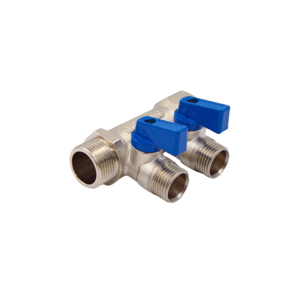 Коллектор 2 отвода с шар. клапанами 3/4х1/2"(16) Okseler (никель) (oks00401)