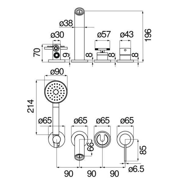 Смеситель для ванны Nobili Sole внешняя часть хром с душевым комплектом (WEBK110/91SOIX)