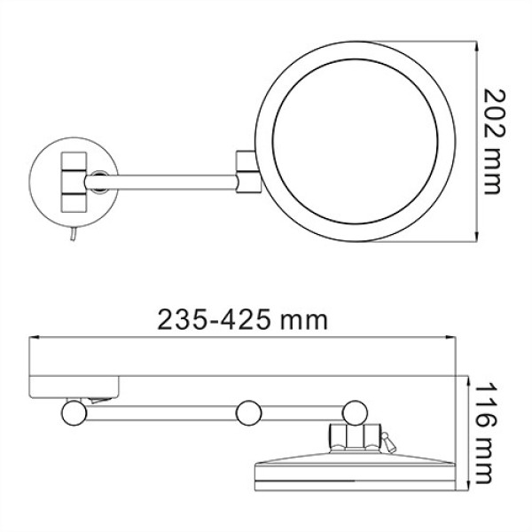 Зеркало косметическое WasserKraft с подсветкой хром (K-1004)