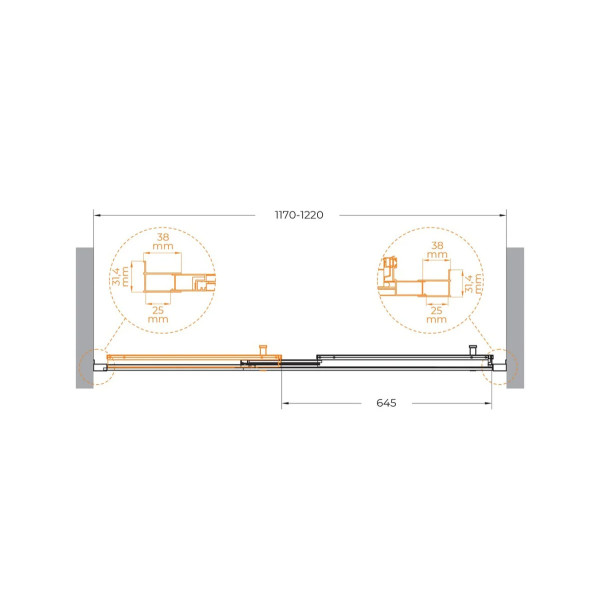 Душевая дверь Cezares Molveno 120x195 стекло прозрачное, профиль брашированное золото (MOLVENO-BF-3-120-C-BORO-IV)