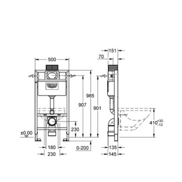 Инсталляция для подвесного унитаза Grohe Rapid SL 38525 985 мм Инсталляция для подвесного унитаза Grohe Rapid SL 38525 985 мм