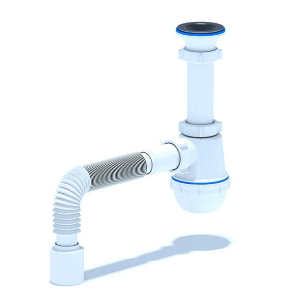 Сифон 40 мм. бутылочный АНИ "Грот" с литым выпуском 1 1/2"*70 мм. с гибкой трубой 40*50 АНИ пласт (A0510)