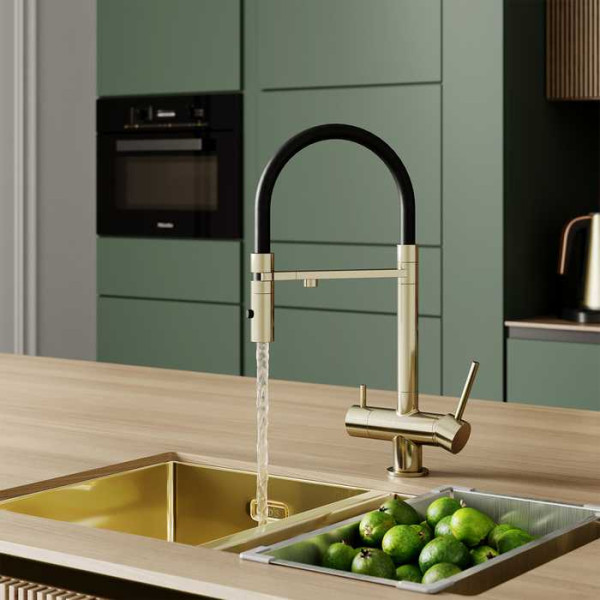 Смеситель для кухни Iddis Ace с фильтром и гибким изливом золотой (ACEMGFFi05)