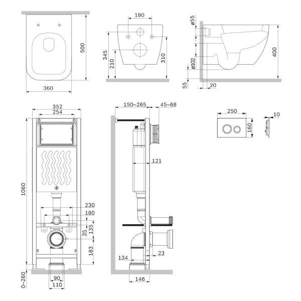 Комплект инсталляция с унитазом AM.PM ErgoFit с клав L хром глянц с подвесным унитазом Gem Aquaspin (IS110151.901901)