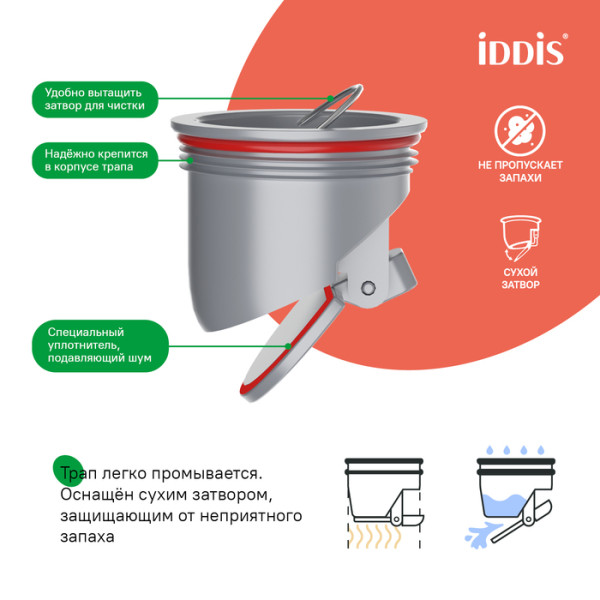 Трап душевой 100х100 мм вертикальный выпуск сухой затвор матовый черный Iddis (980CV10BL3DDZ)
