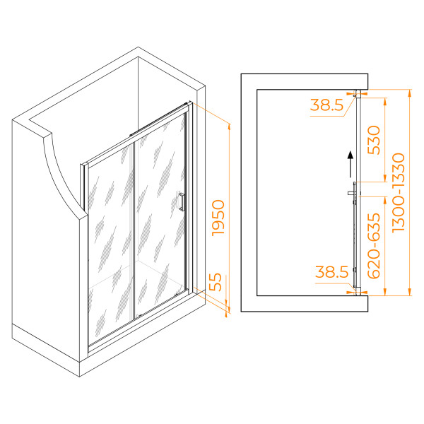 Душевая дверь RGW Passage 130x195 стекло прозрачное, профиль черный (350801613-14)