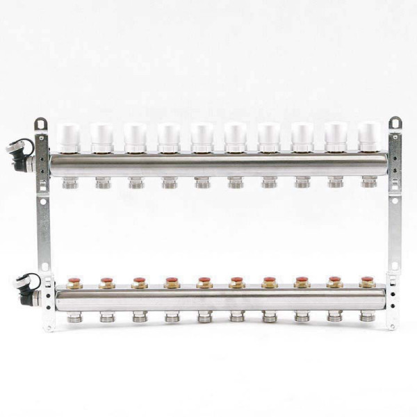 Коллекторная группа Uni-Fitt 10 отводов 1"х3/4" с балансировочными и термостатическими вентилями нерж. сталь