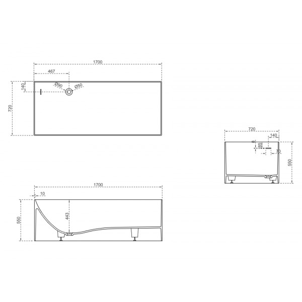 Ванна из искусственного камня Abber Stein 170x72 белая матовая (AS9640-1.7)