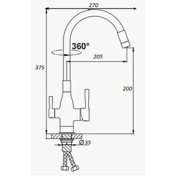 Смеситель для кухни Dlin с гибким изливом, переключатель на фильтр черный (D159315-4A) Смеситель для кухни Dlin с гибким изливом, переключатель на фильтр черный (D159315-4A)