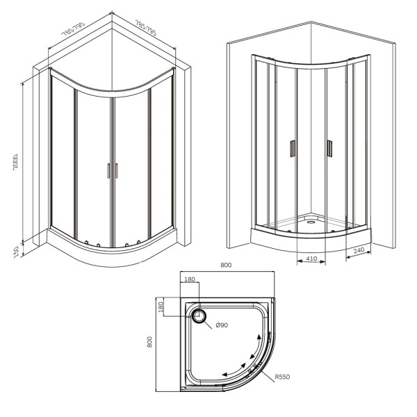 Душевой уголок AM.PM Gem 80x80x190 стекло прозрачное, профиль черный матовый (W90G-401-080BT)
