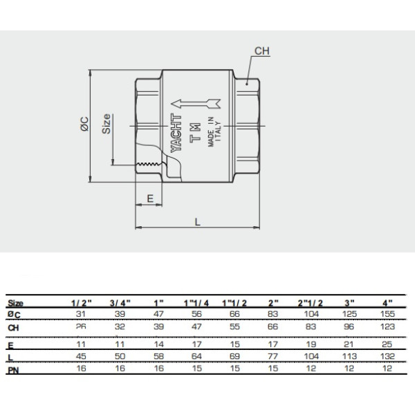 Клапан обратный вертикальный Tiemme 1 1/2" с латунным седлом (3500035) Клапан обратный вертикальный Tiemme 1 1/2" с латунным седлом (3500035)