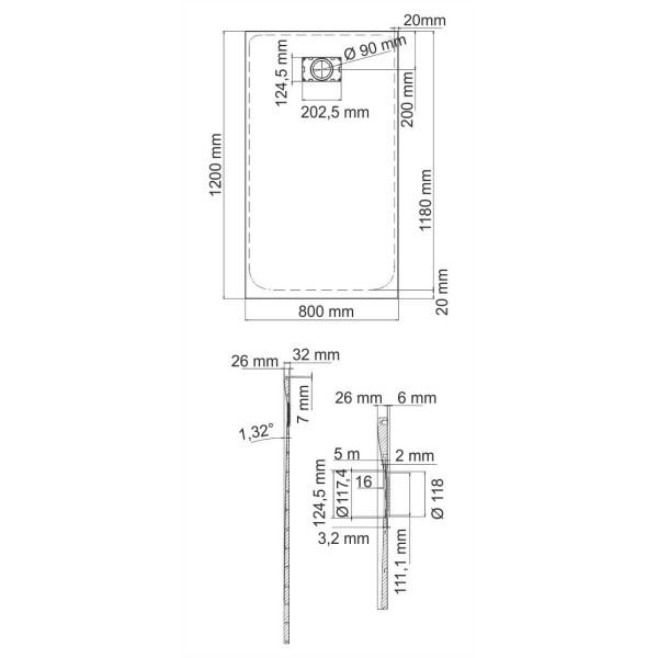 Душевой поддон WasserKraft Elbe 120*80*26 черный (74T06)