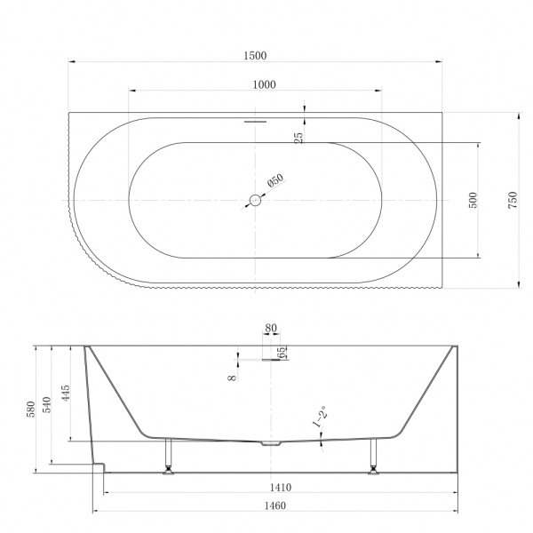 Ванна акриловая Abber 150x75x58 R белая (AB9329-1.5 R)