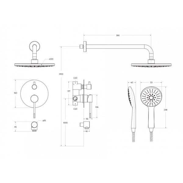 Система душевая Cezares Relax хром глянцевый (RELAX-DSET-01)