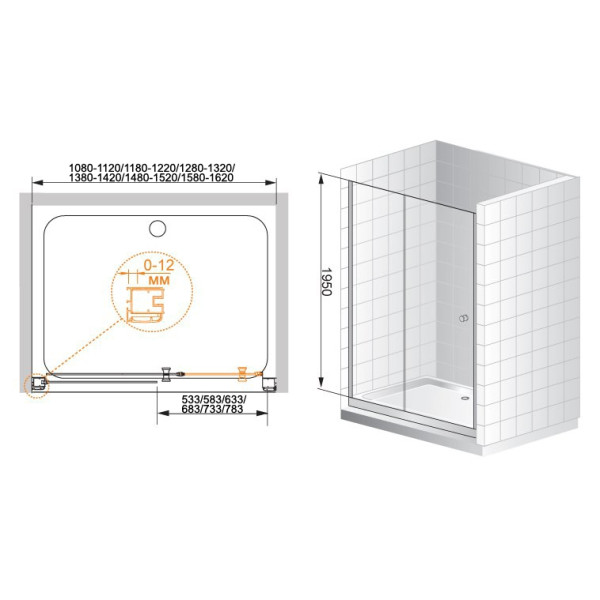 Душевая перегородка Cezares Anima 150x195 стекло прозрачное, профиль хром (ANIMA-W-BF-1-150-C-Cr)