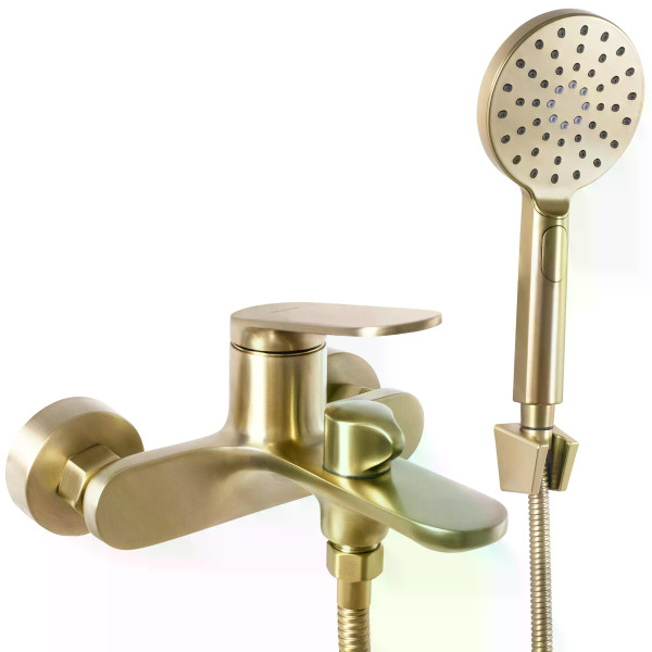 Смеситель для раковины Rea Marco с душевым комплектом золото матовое (REA-B5942) Смеситель для раковины Rea Marco с душевым комплектом золото матовое (REA-B5942)