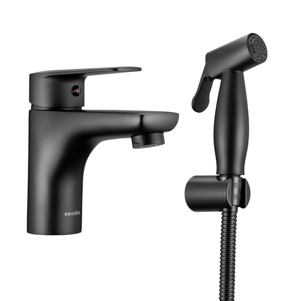 Смеситель для раковины Swedbe Mars с гигиенической лейкой черный (1760B) Смеситель для раковины Swedbe Mars с гигиенической лейкой черный (1760B)