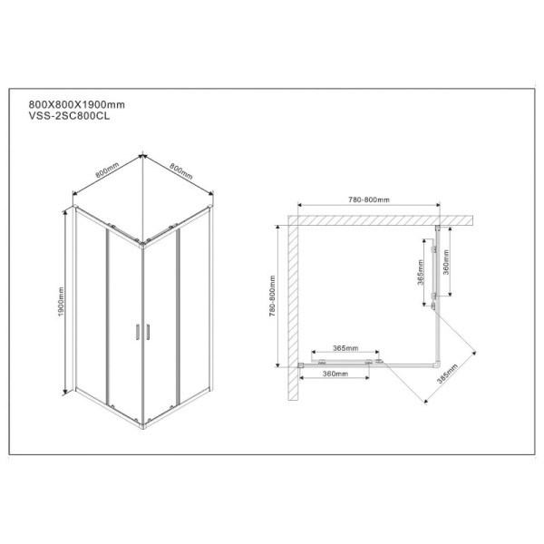 Душевой уголок Vincea Scala VSS-2SC 800х800х1900 стекло прозрачное, профиль хром (VSS-2SC800CL)