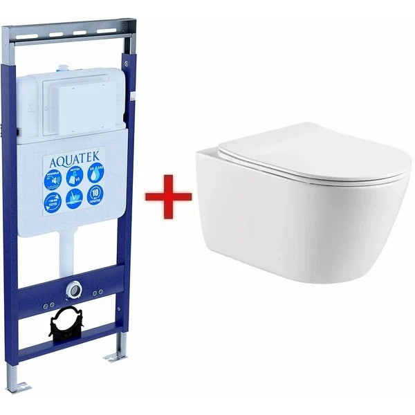 Инсталляция с унитазом Aquatek Оберон рама Standard INS-0000012(без клавиши и крепежа)+унитаз Оберон AQ1363W-00 с тонким сиденьем soft-close