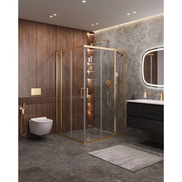 Душевой уголок Cezares Molveno 130x120x195 стекло прозрачное, профиль брашированное золото (MOLVENO-AH-22-130/120-C-BORO-IV)