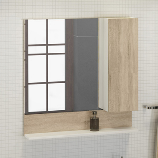 Шкаф зеркальный Comforty Рига 800x800x130 дуб сонома матовый (00-00001344)