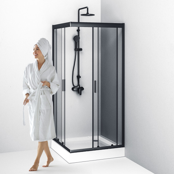 Уголок душевой AM.PM Gem 90x90x200 стекло прозрачное, профиль черный матовый (W90G-403-090BT)