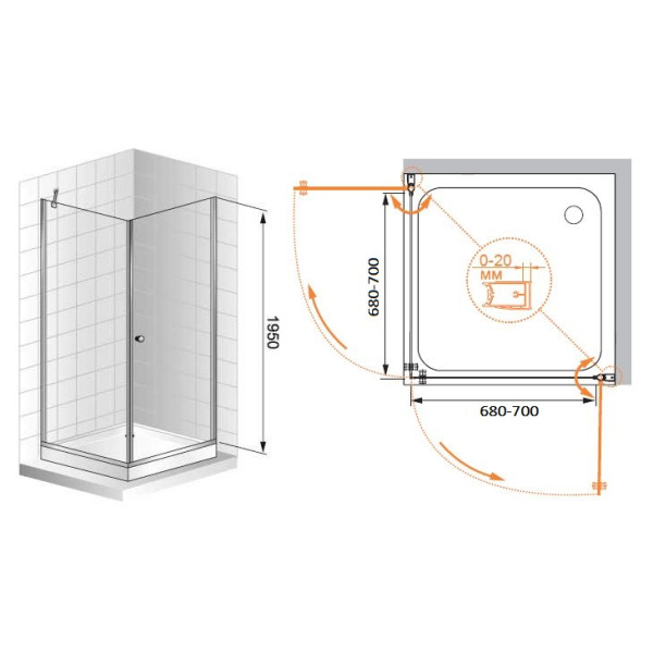 Душевой уголок Cezares Elena 700х700х1950 стекло прозрачное (ELENA-A-2-70-C-Cr)
